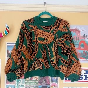 FARM Rio Green Croco Knit Sweater
